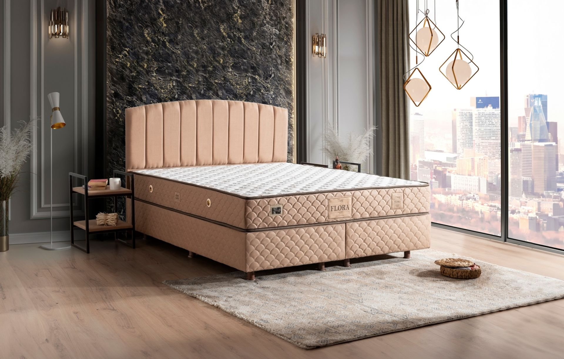 Flora 160x200 Çift Kişilik Baza, Başlık Seti MBL1415