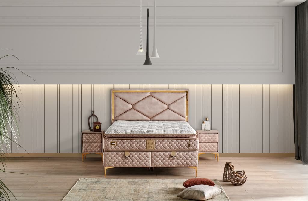Helen 160x200 Çift Kişilik Yatak, Baza, Başlık Seti MYB1321B
