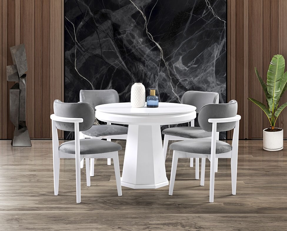 Hayal Beyaz Yuvarlak Masa & Atlas Beyaz Sandalye Takımı HDR1202