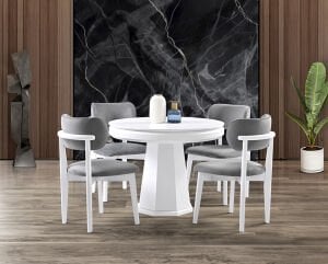 Hayal Beyaz Yuvarlak Masa & Atlas Beyaz Sandalye Takımı HDR1202