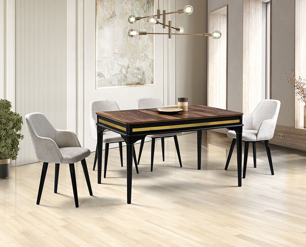 Elkamet Siyah Masa & Lotus Sandalye Takımı HDR1215