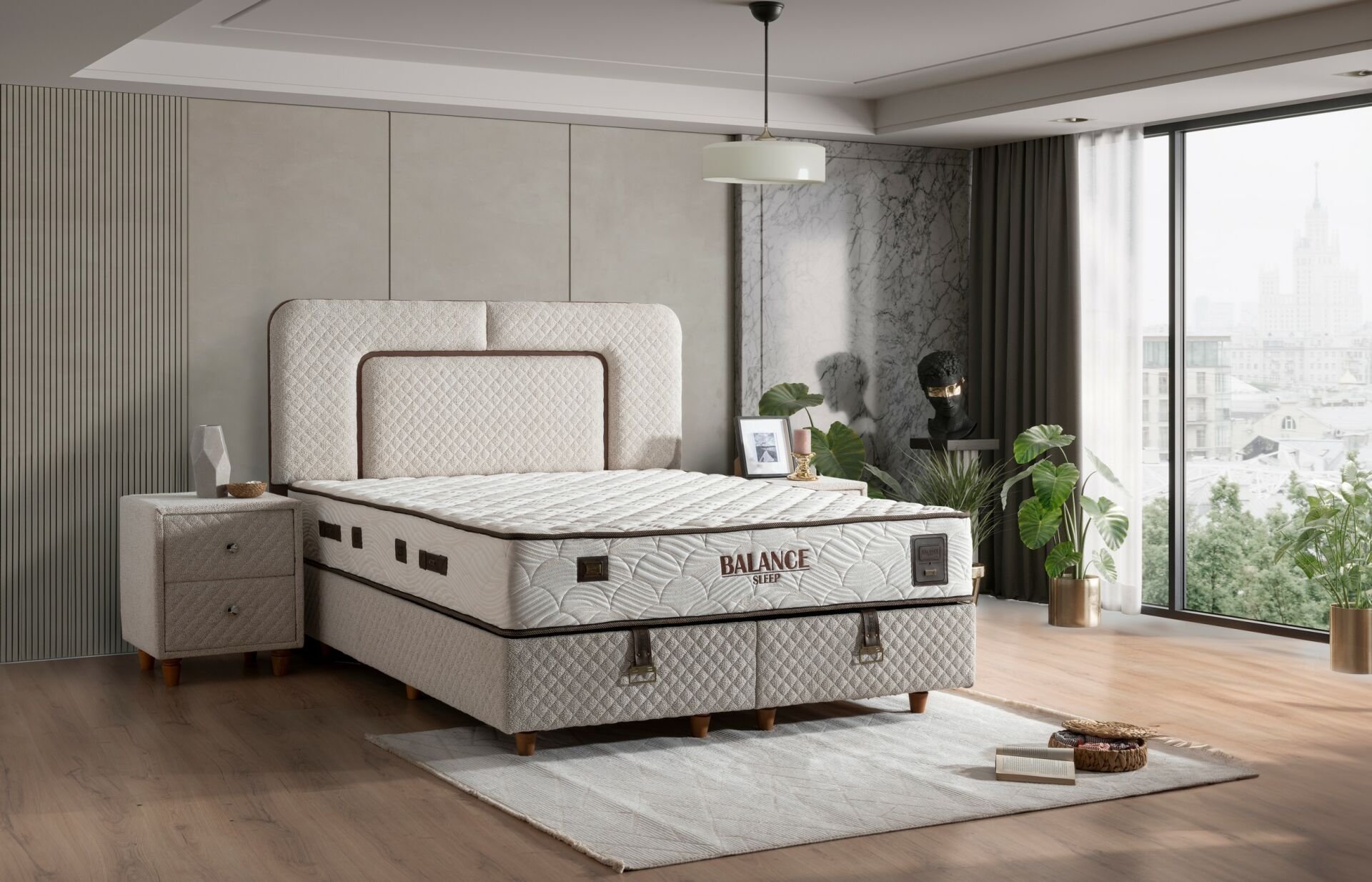 Balance 150x200 Çift Kişilik Yatak, Baza, Başlık Seti MBL1002
