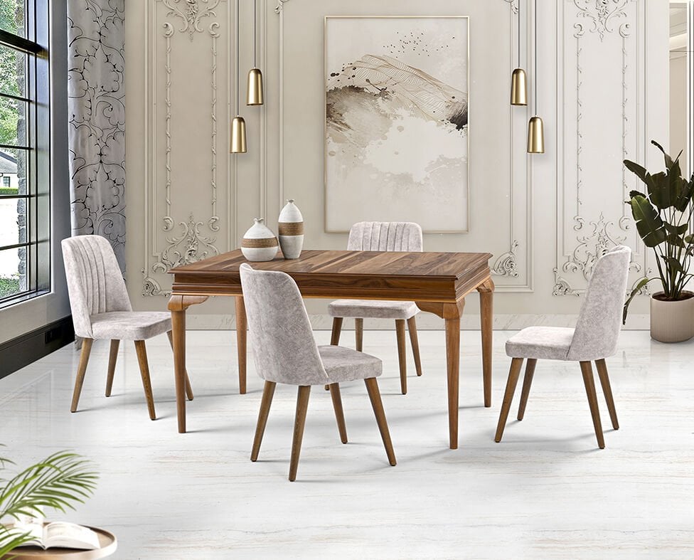 Avangard Ceviz Masa & Valenta Ceviz Sandalye Takımı HDR1220