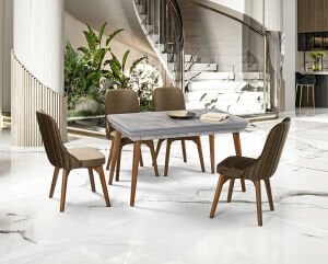Hera Gri Mermer Masa & Doruk Sandalye Takımı HDR1226