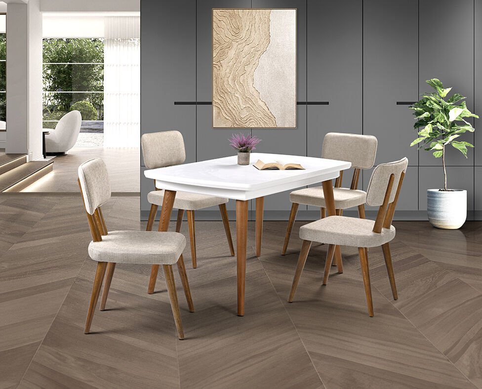 Milano Beyaz Masa & Derin Sandalye Takımı HDR1228