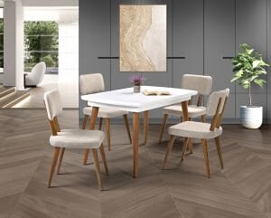 Milano Beyaz Masa & Derin Sandalye Takımı HDR1228