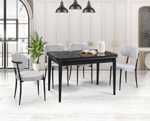 Manolya Siyah Mermer Masa & Atlas Metal Sandalye Takımı HDR1234