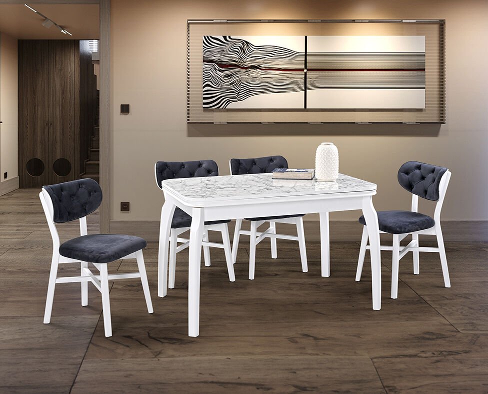 Manolya Beyaz Mermer Masa & Kartal Beyaz Sandalye Takımı HDR1235