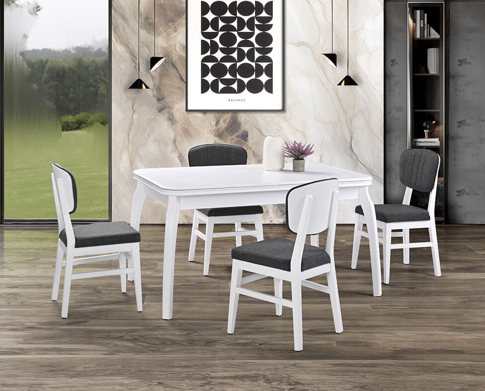 Manolya Beyaz Masa & Manolya Beyaz Sandalye Takımı HDR1238