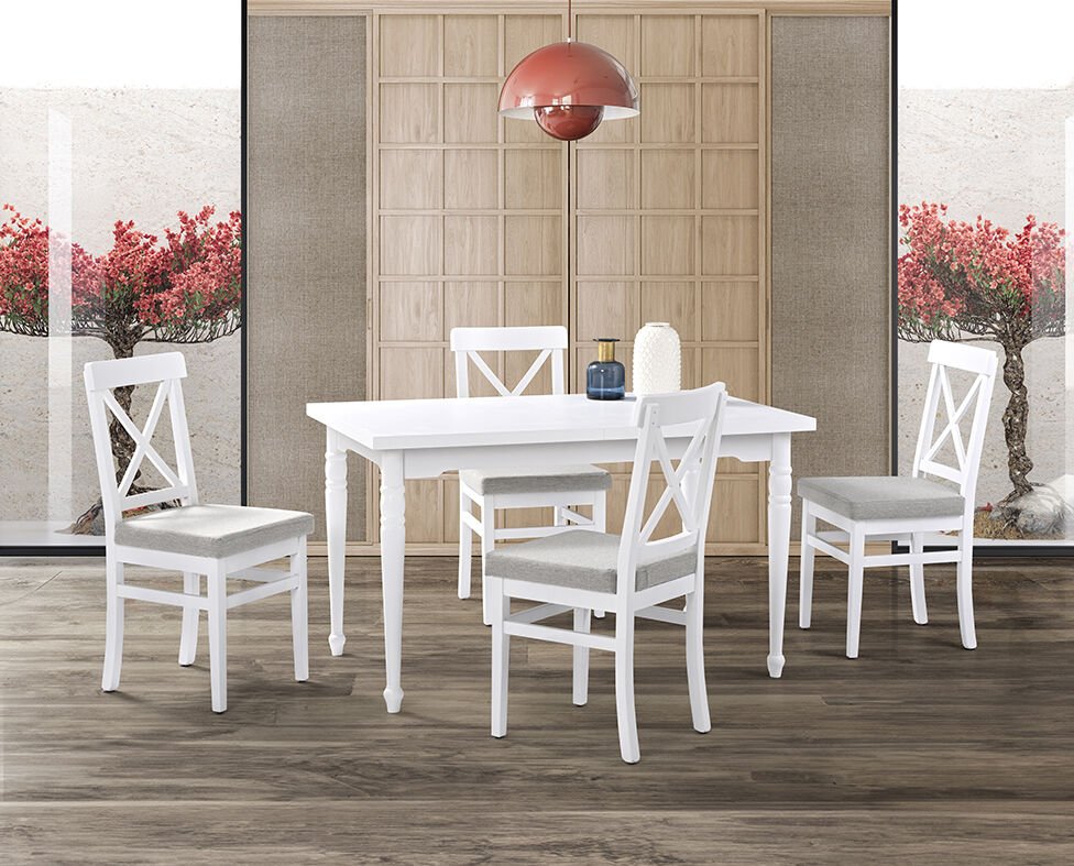 Rustik Beyaz Masa & Rustik Sandalye Takımı HDR1241