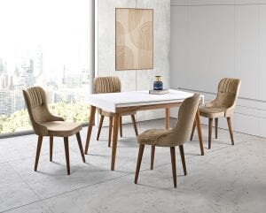 Simena Beyaz Masa & Lizbon Sandalye Takımı HDR1243