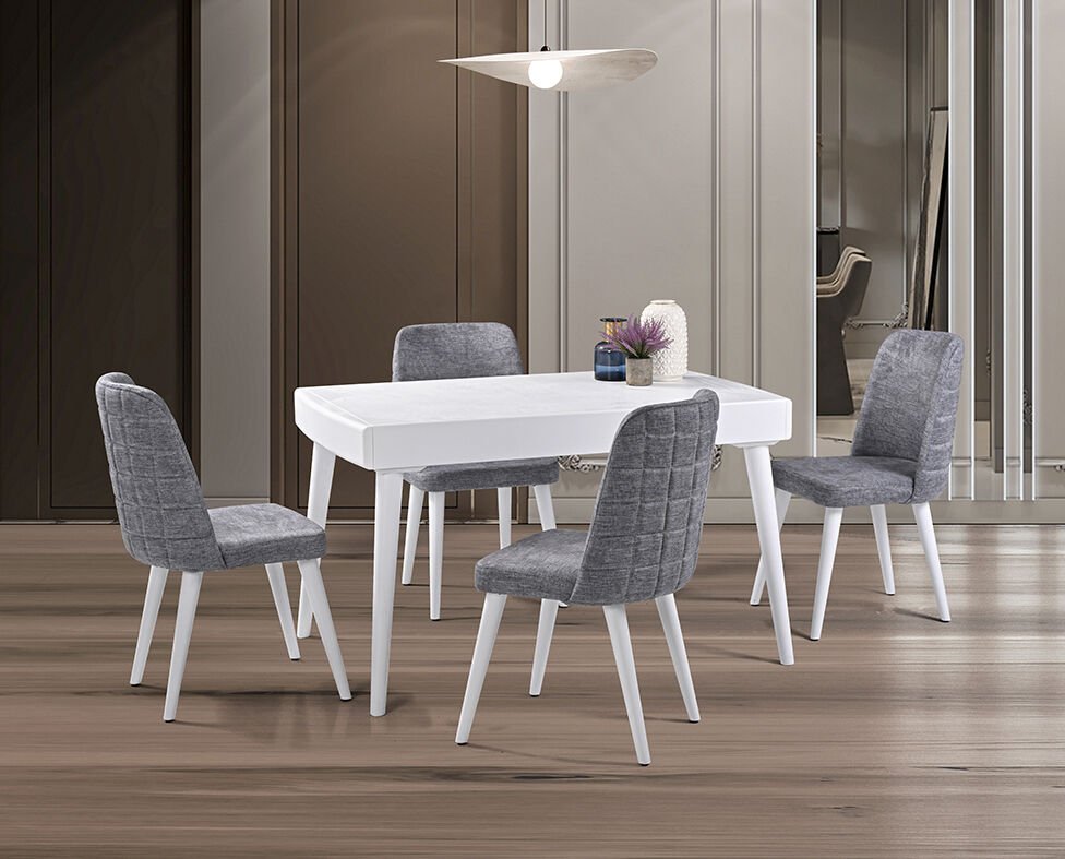 Orkide Beyaz Masa & Damalı Sandalye Takımı HDR1245