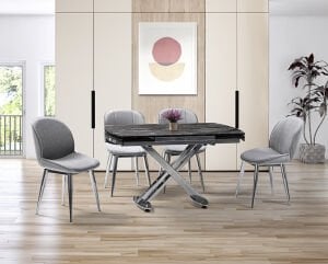 Galata Siyah Mermer Masa & Milas Krom Sandalye Takımı HDR1247