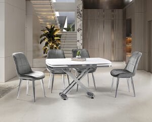 Galata Beyaz Masa & Gamze Krom Sandalye Takımı HDR1249