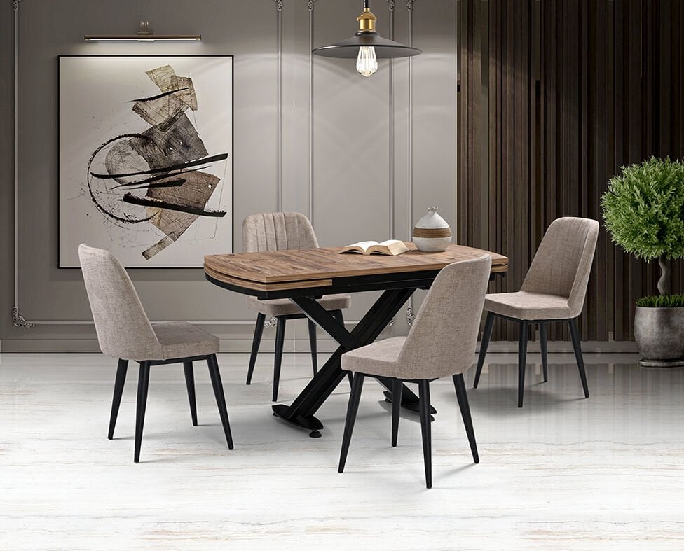 Galata Antik Masa & Dolunay Siyah Sandalye Takımı HDR1253