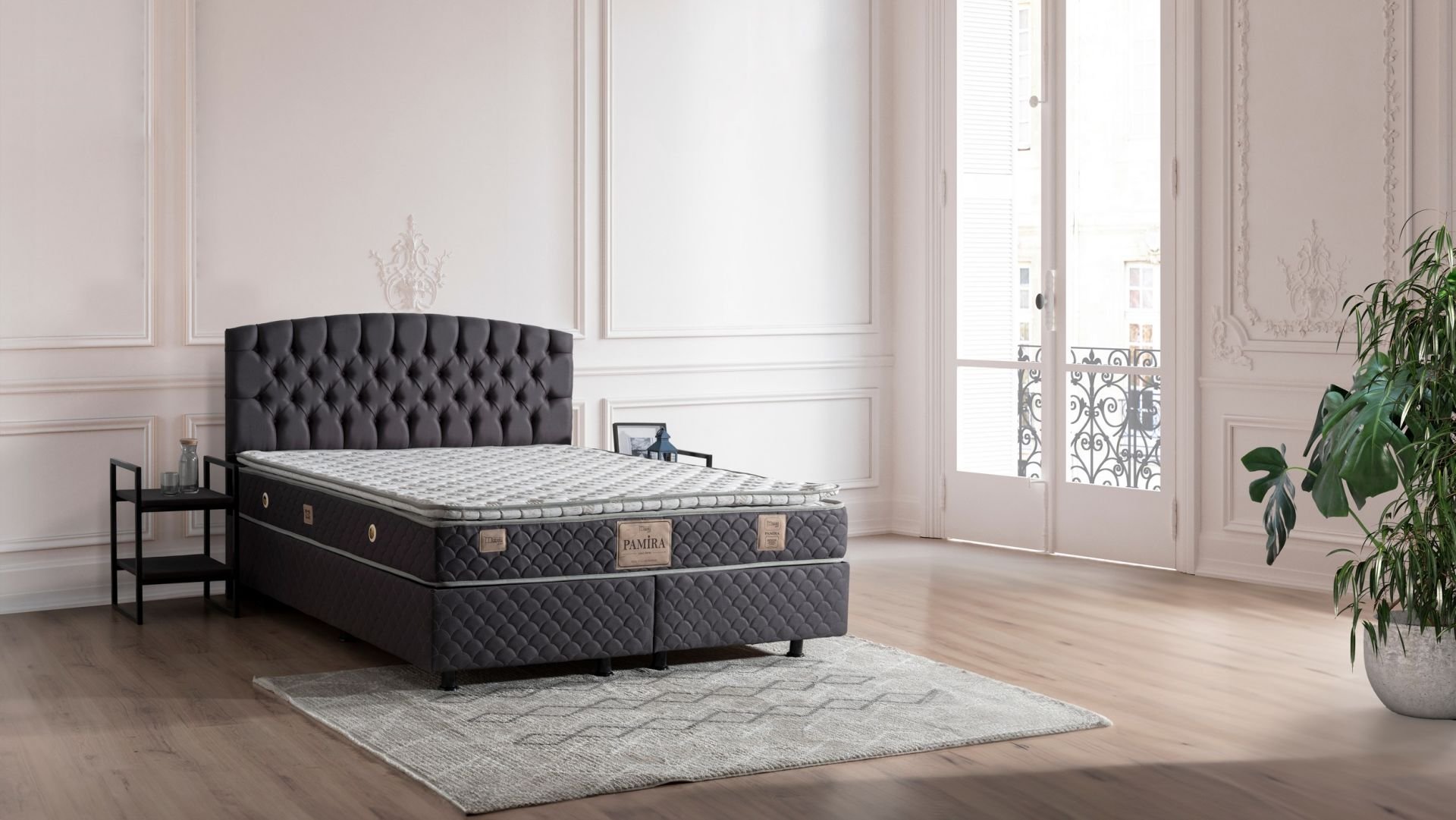 Pamira 200x200 Çift Kişilik Yatak, Baza, Başlık Seti MBL1014