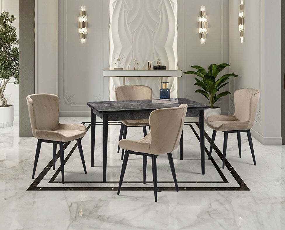 Mix Siyah Mermer Masa & Kuğu Sandalye Takımı HDR1258