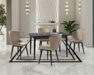 Mix Siyah Mermer Masa & Kuğu Sandalye Takımı HDR1258