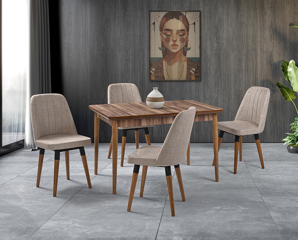 Mix Ceviz Masa & Dolunay Ceviz Sandalye Takımı HDR1259