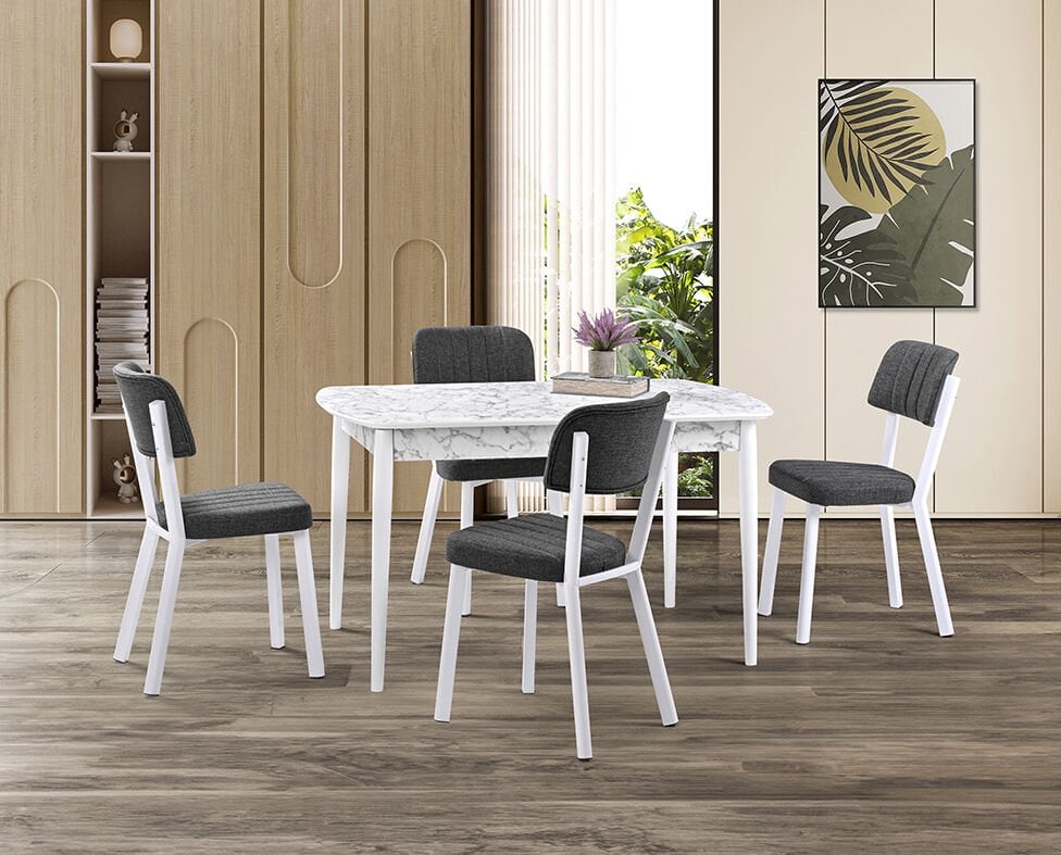Vegas Beyaz Mermer Masa & Ceyda Beyaz Sandalye Takımı HDR1261