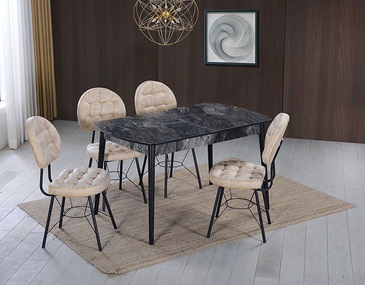 Vegas Siyah Mermer Masa & Gözde Siyah Sandalye Takımı HDR1262