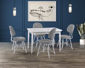 Zen Beyaz Mermer Masa & Gözde Beyaz Sandalye Takımı HDR1263