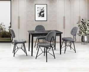Zen Siyah Mermer Masa & Gözde Siyah Sandalye Takımı HDR1264