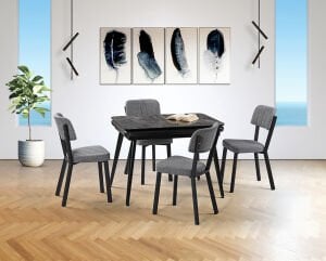 Tarz Siyah Mermer Masa & Ceyda Siyah Sandalye Takımı HDR1268