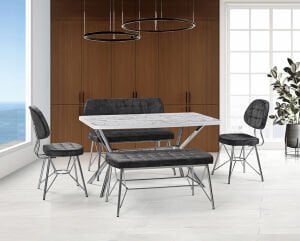 Gaye Beyaz Mermer Masa & Gözde Krom Benç Takımı Takımı HDR1272