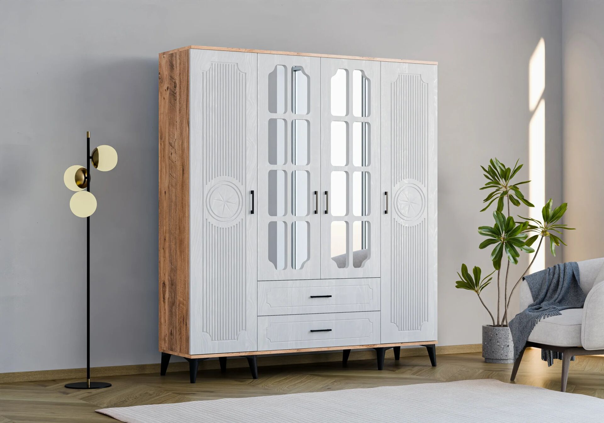 Uzay Atlantik Çam 4 Kapılı Dolap TN0270