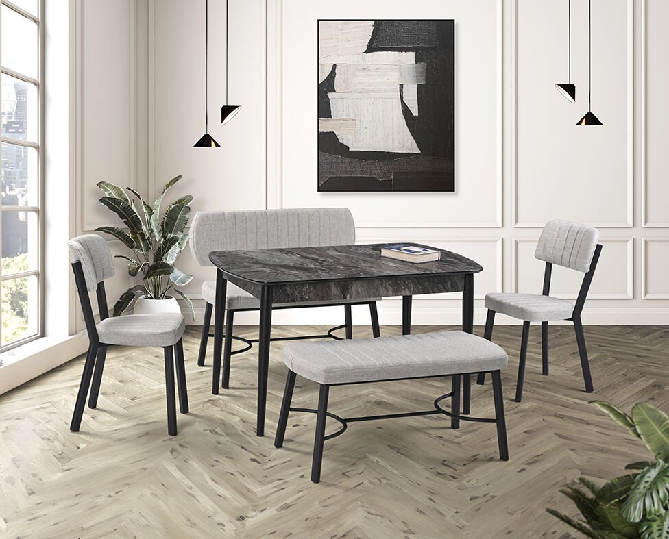 Vegas Siyah Mermer Masa & Ceyda Siyah Benç Takımı Takımı HDR1275