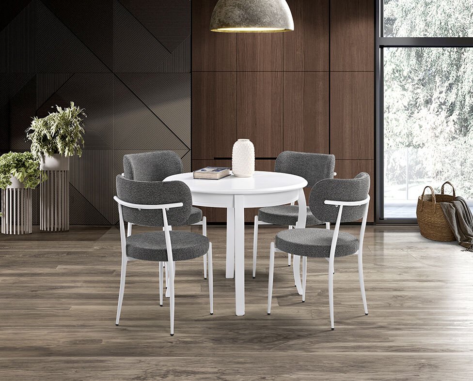 Luna Beyaz Yuvarlak Masa & Atlas Beyaz Sandalye Takımı HDR1277