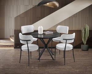 Ceyda Siyah Mermer Yuvarlak Masa & Atlas Siyah Sandalye Takımı HDR1279