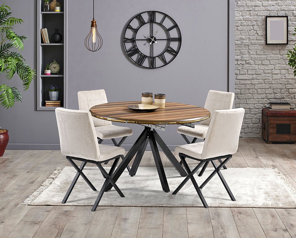 Round Ceviz Yuvarlak Masa & Mono Sandalye Takımı HDR1281