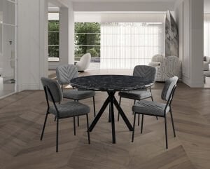 Round Siyah Mermer Yuvarlak Masa & Vira Sandalye Takımı HDR1283