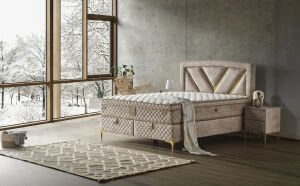 Niobe 150x200 Çift Kişilik Yatak, Baza, Başlık Seti