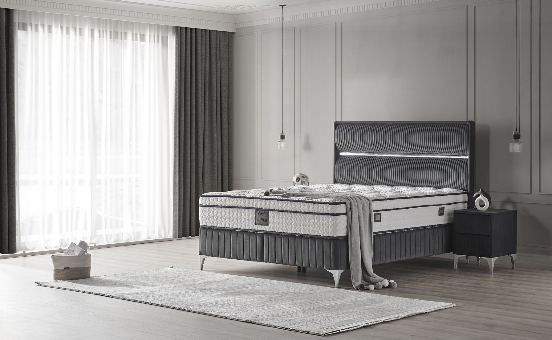 Silver 150x200 Çift Kişilik Yatak, Baza, Başlık Seti