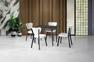 Büyüyen 4 Sandalyeli Masa Takımı Siyah Mermer TN0644