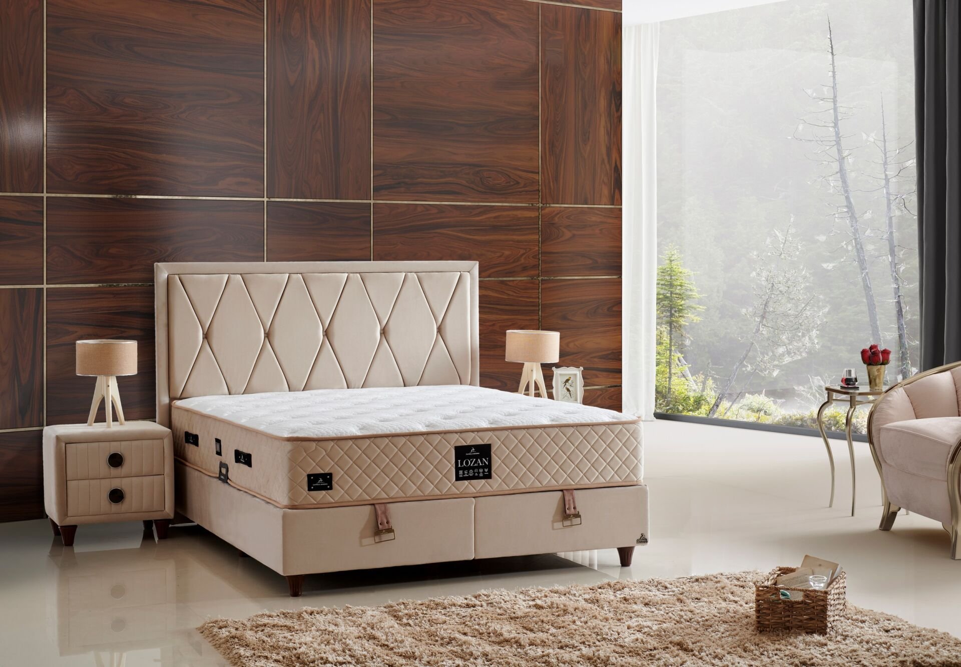 Lozan Plus 100x200 Tek Kişilik Yatak, Baza, Başlık Seti CP1032