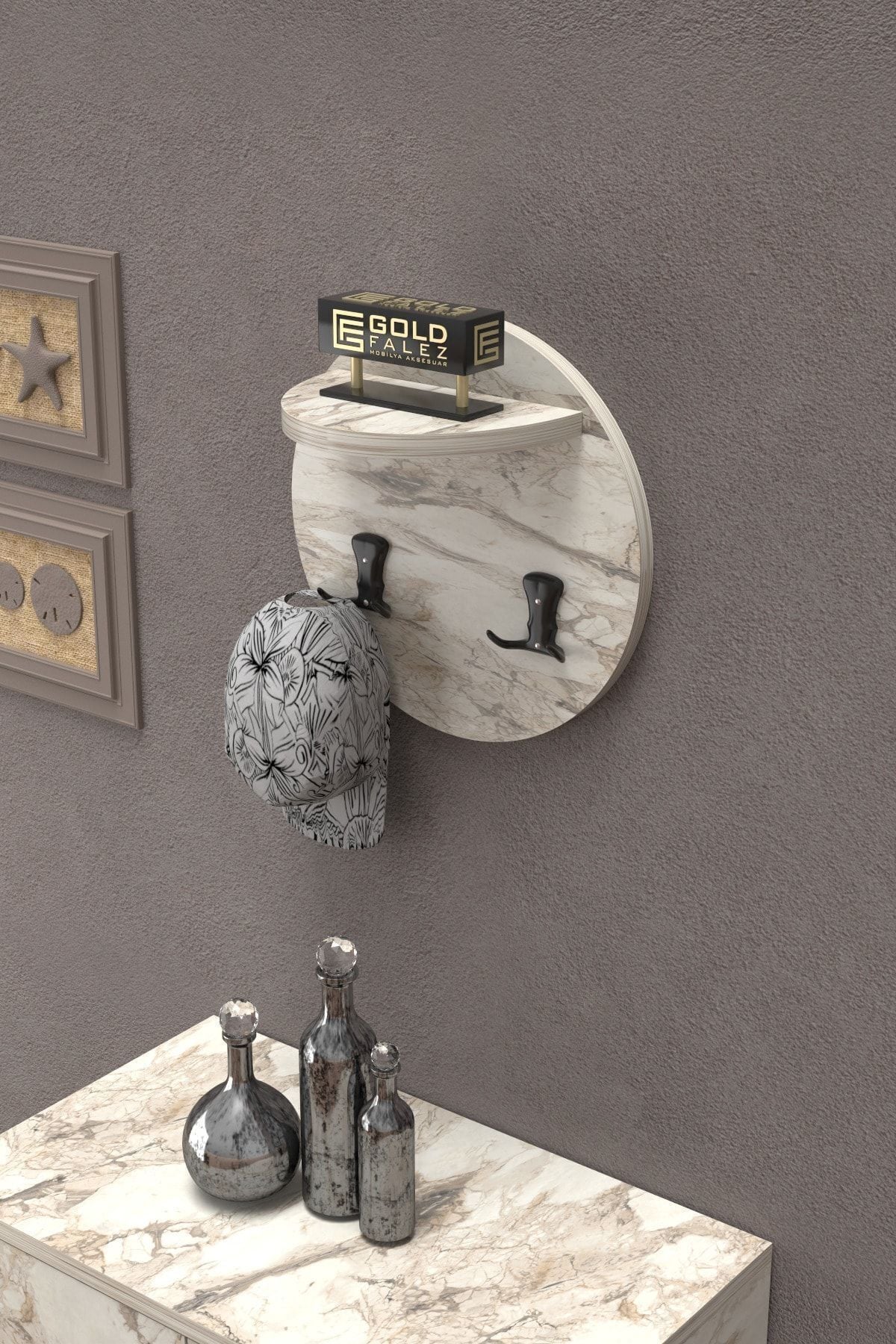Ilkal Wall Hanger White Marble-effect