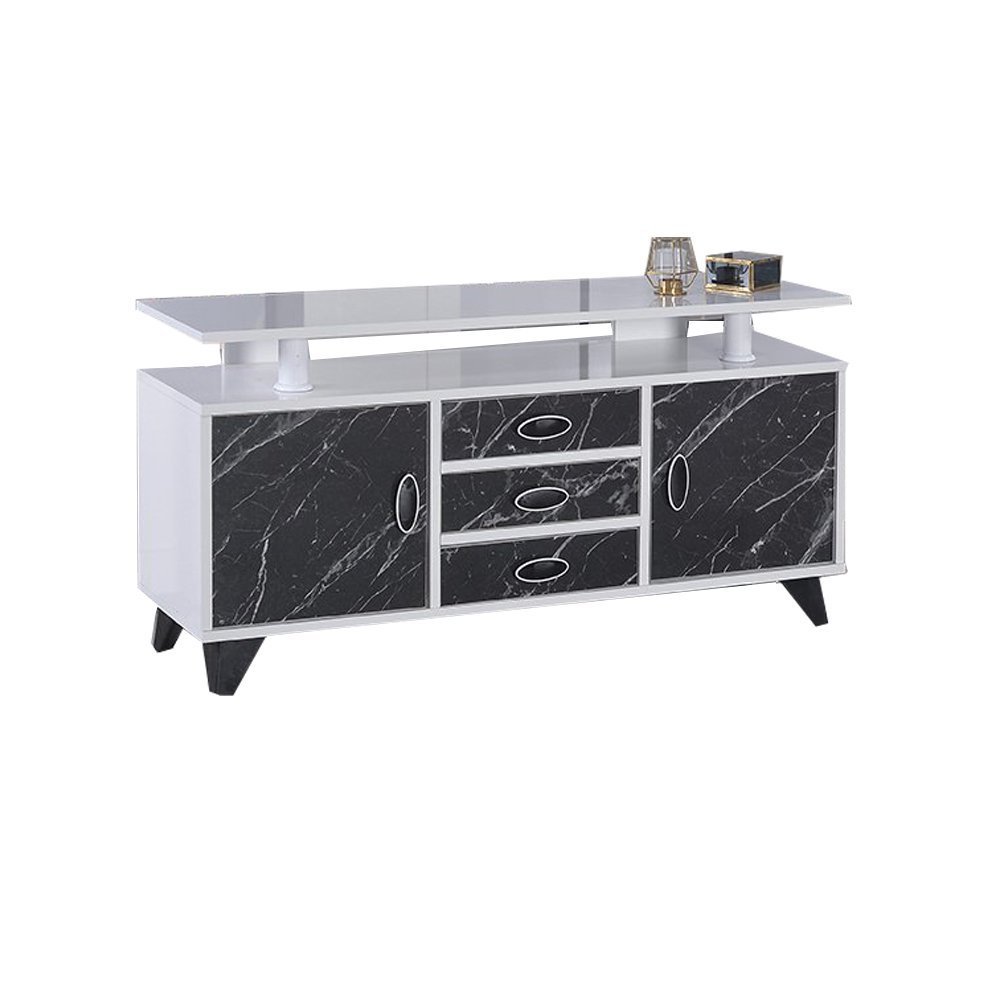 MD S205 Polo TV Unit 120 cm (White-Black Marble)