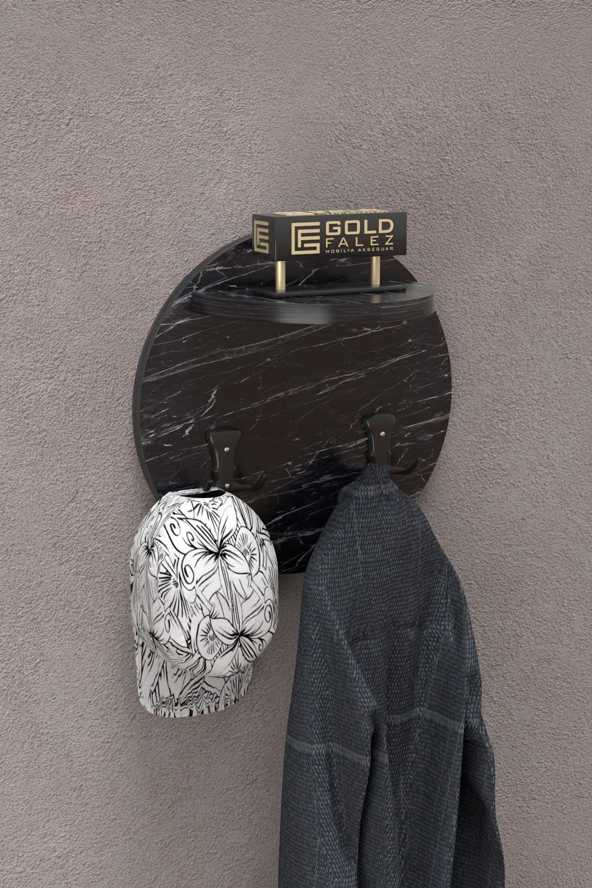 Ilkal Wall Hanger Black Marble-effect