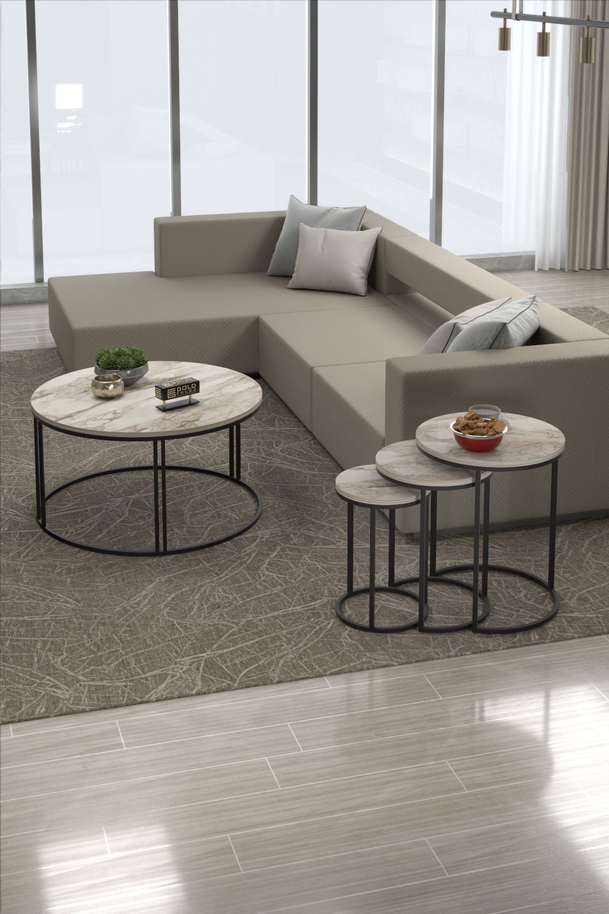 MD C Nesting Table Set White Marble 4-piece