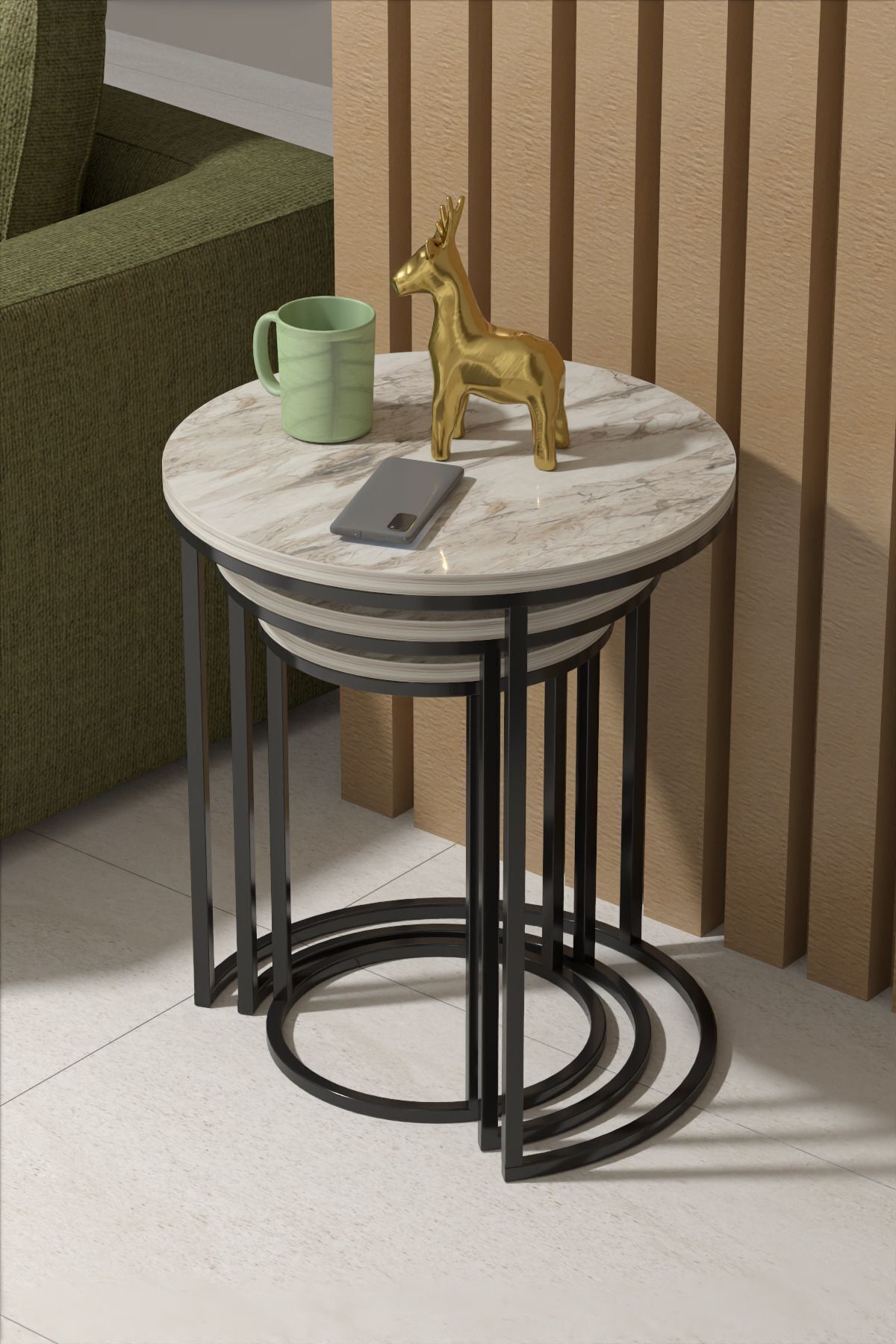MD C Nesting Table Set White Marble 4-piece