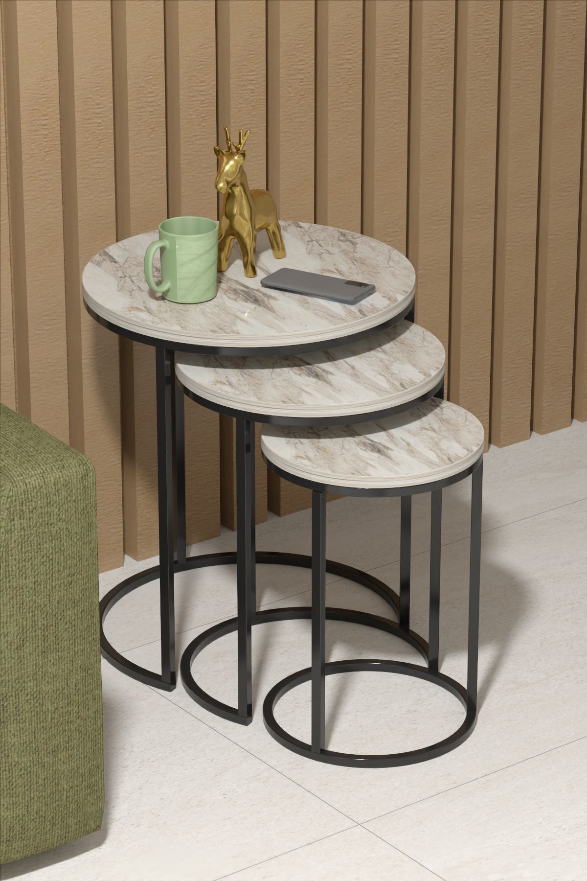 MD C Nesting Table Set White Marble 4-piece