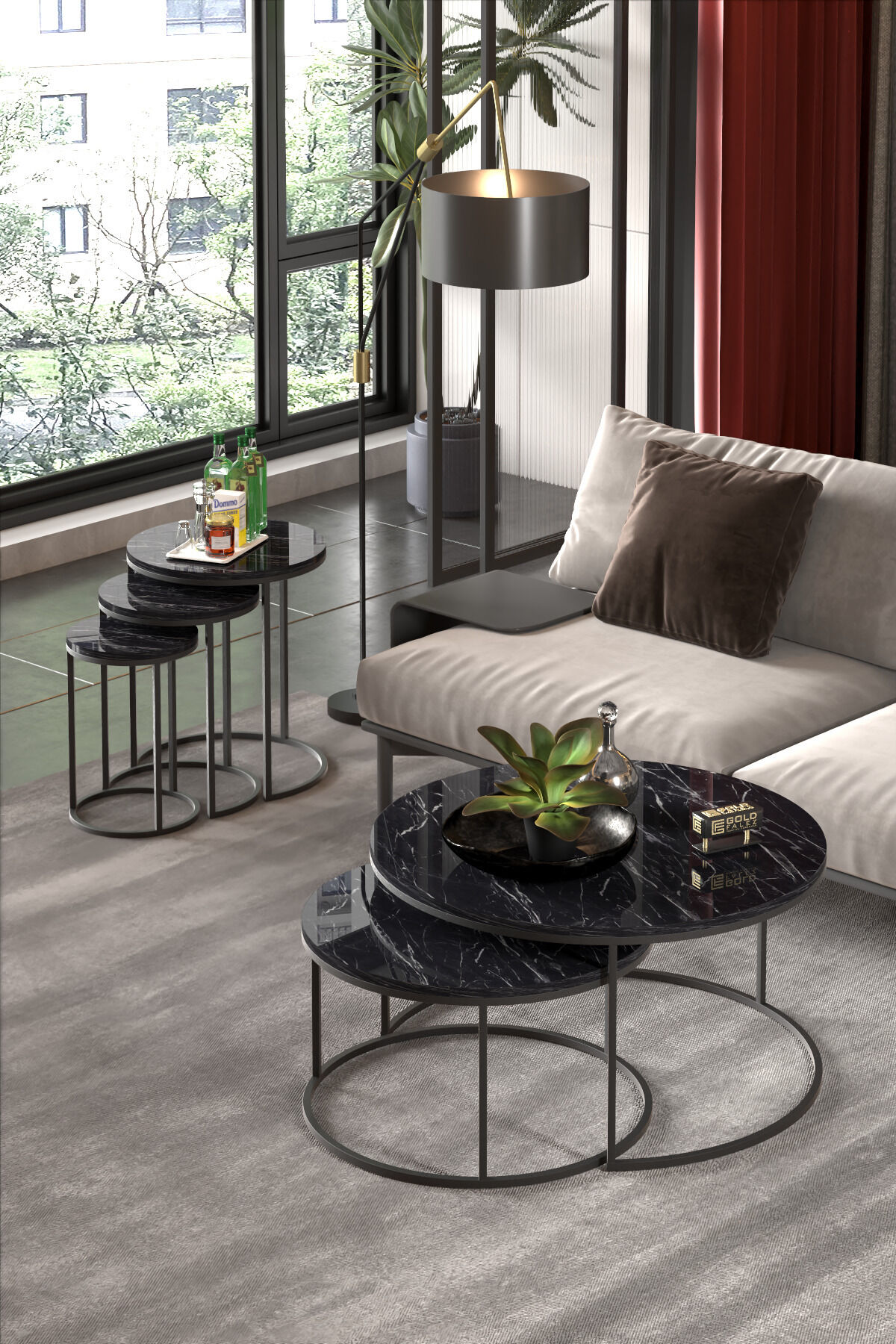 MD C Nesting Coffee Table Set Black 5-piece