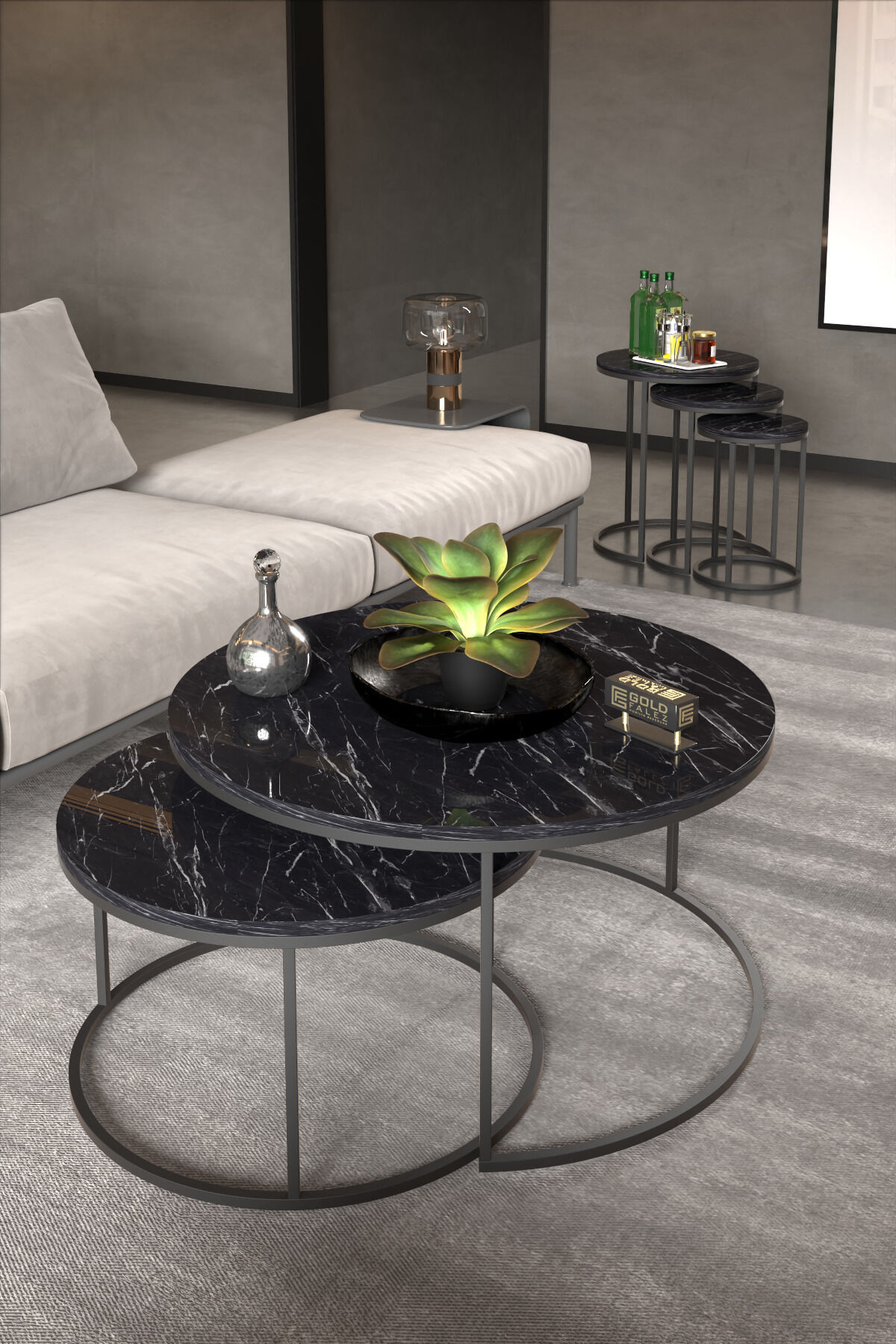 MD C Nesting Coffee Table Set Black 5-piece
