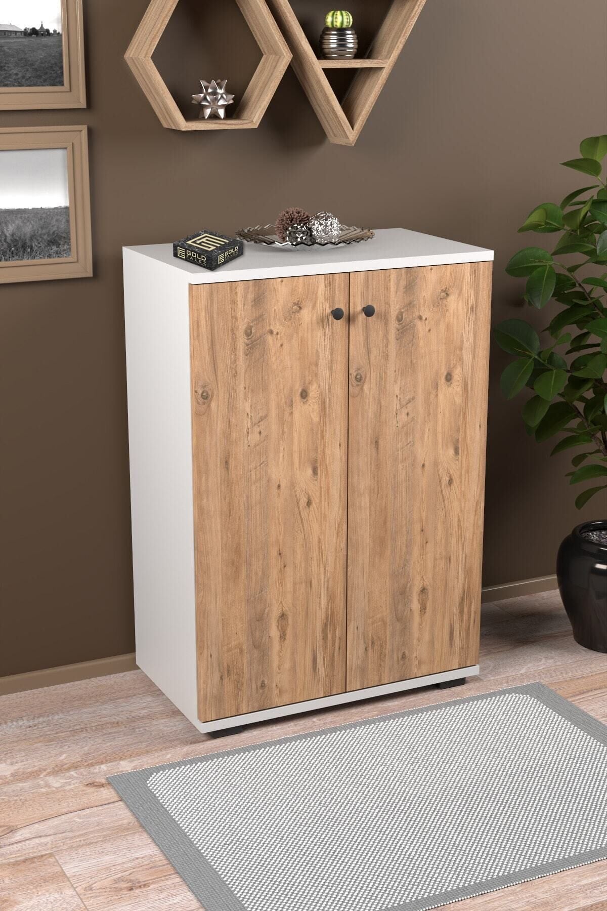 Kapaklı Ayakkabılık Çam Beyaz 86 cm