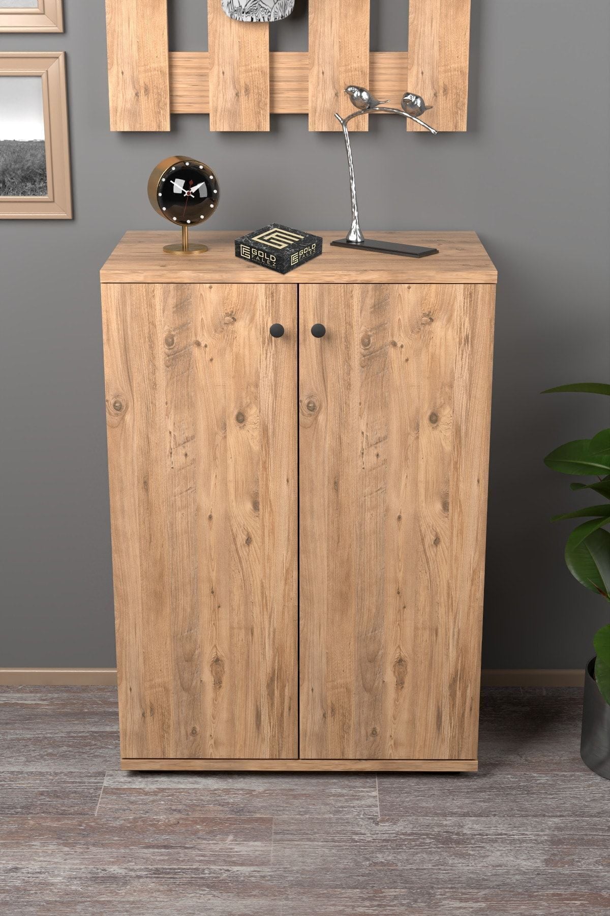 MD Shoe Cabinet with Doors, Walnut White 86 cm