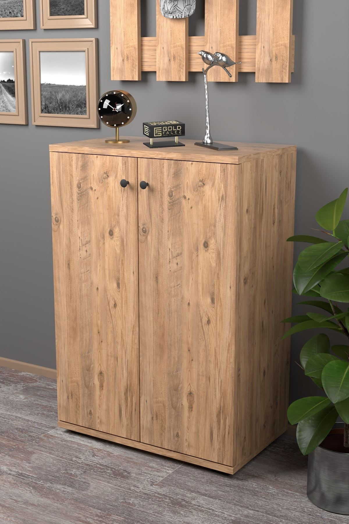 MD Shoe Cabinet with Doors, Walnut White 86 cm